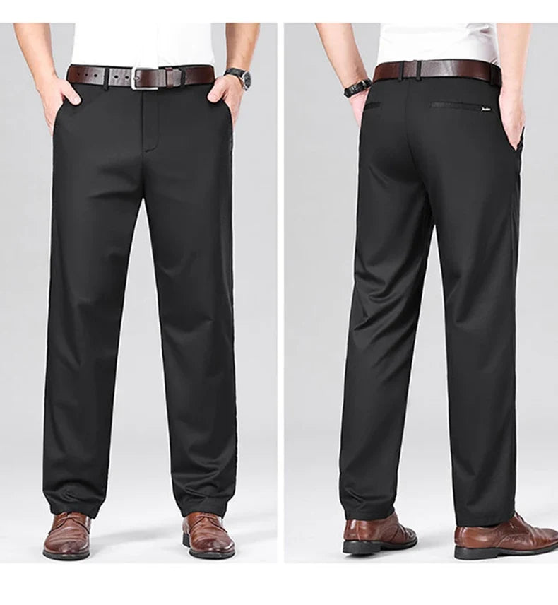 Mulberry Silk Pants Men's Summer Thin Breathable Business Casual Loose Trousers Straight Non-iron Solid Color Plus Size 3colors