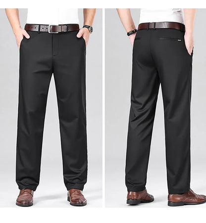 Mulberry Silk Pants Men's Summer Thin Breathable Business Casual Loose Trousers Straight Non-iron Solid Color Plus Size 3colors
