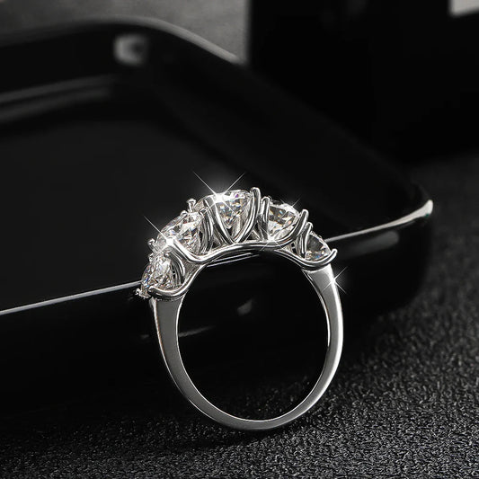 5 Stones 3.6CT D Color Moissanite Rings for Women Sparkling Diamonds with Certificates 925 Sterling Sliver Wedding Ring