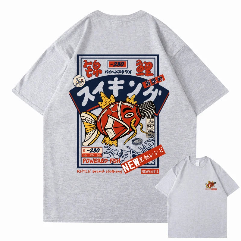 Hip Hop Streetwear Harajuku T-shirt Japanse Kanji Fish Print T-shirt 2024 Mannen Katoen Casual Korte Mouw T-shirt Japan Stijl