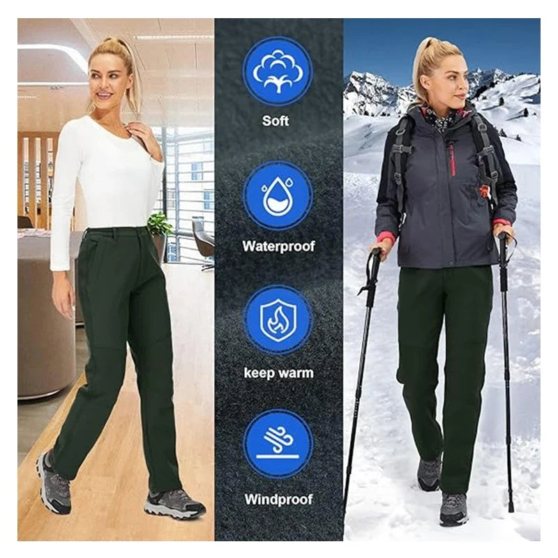 Windproof Thermal Pants for Women, Soft Trousers for Hiking, Camping, Outdoor Sports, Mountain Climbing, Travel, Winter