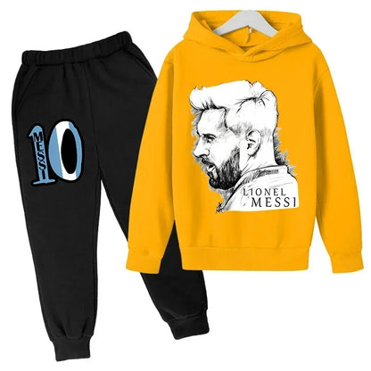 Spring Autumn Children's Hoodie Set Messi Avatar Printed Sportswear Hoodie Pants Suit 2-piece Set Boy Girl Kid Clothes Tracksuit