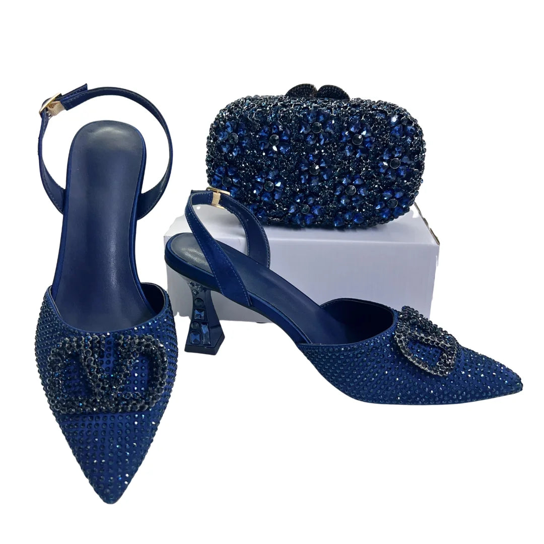 Italian Designer Evening Shoes With Clutch Bag Set for African Wedding and Bridal Occasions Lace Embroidered Beads Women's Shoes