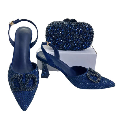 Italian Designer Evening Shoes With Clutch Bag Set for African Wedding and Bridal Occasions Lace Embroidered Beads Women's Shoes