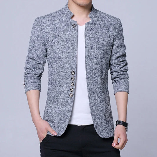 Men's Autumn Winter Casual Slim Fit Plaid Suit Jacket Korean Style Fleece Thickened Coat Large Size Single Breasted Westwear