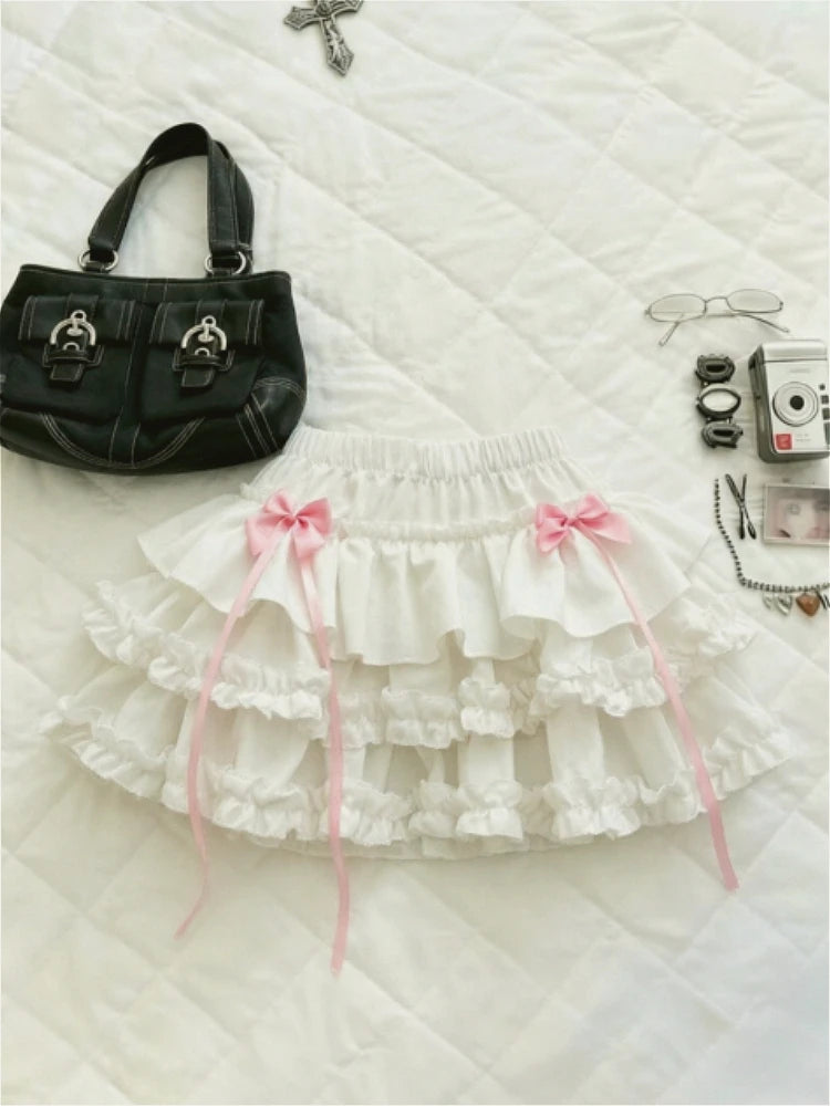Mini Cake Skirt Lolita Princess Vintage Sweet Kawaii Lace Ruffle Bottom Y2k Harajuku Ladies Party Daily Faldas Mujer