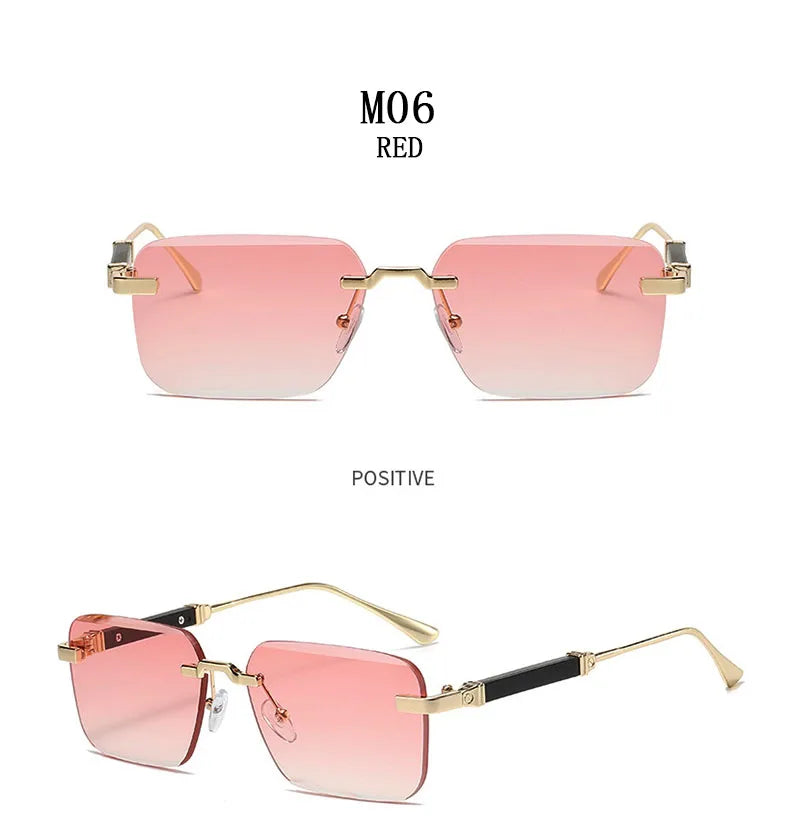Designer Sunglasses For Men Vintage Rimless Sunglasses Women Trendy Luxury Square Fashion Glasses Vintage Gafas De Sol Hombre