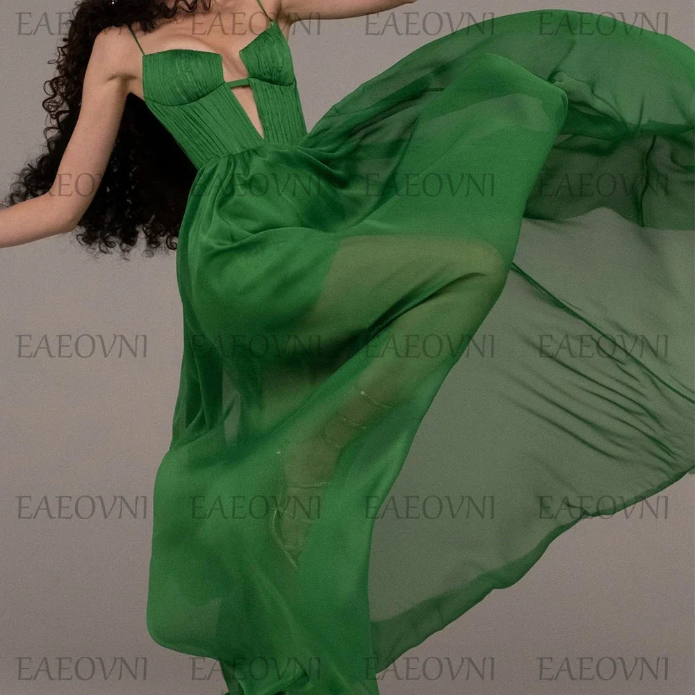 Customized Prom Gown Green Sleeveless Formal Party Dress Sexy Backless Celebrity Banquet Vestidos De Festa Perspective Evening