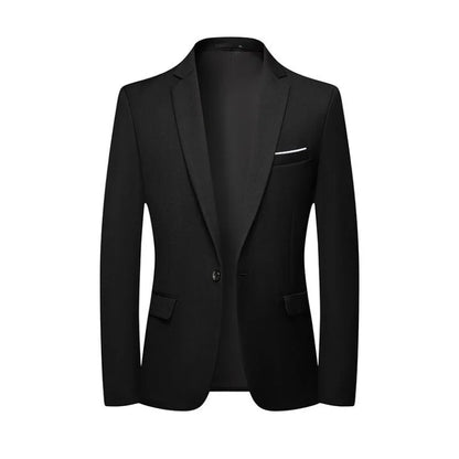 Men's Slim Fit Solid Color Business Suit Korean Style Single Breasted Spring Autumn Fashion High-End Polyester Trend Coat