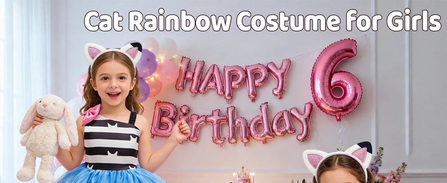 2026 Summer New Kids Girls Puffy Princess Dress Cat Striped Tutu Dress Children Birthday Party Cosplay Costume