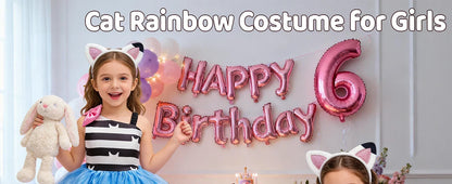 2026 Summer New Kids Girls Puffy Princess Dress Cat Striped Tutu Dress Children Birthday Party Cosplay Costume
