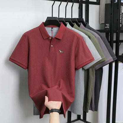 100% pure cotton men's classic dog polo shirt, business casual, sweat absorbing, breathable, daily use, short sleeved T-shirt