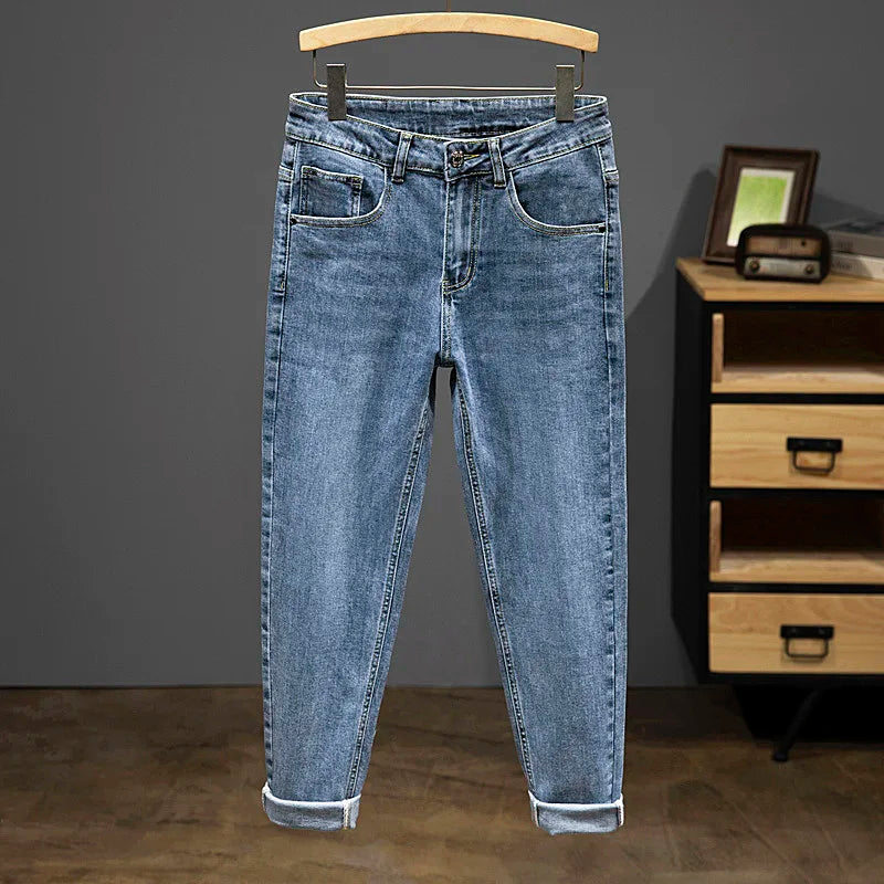 Nine-Point Pants Men's 2025 New Spring Autumn Fashion Casual Denim Trousers Cotton Slim Jeans  Blue Male Clothing Brand Clothing