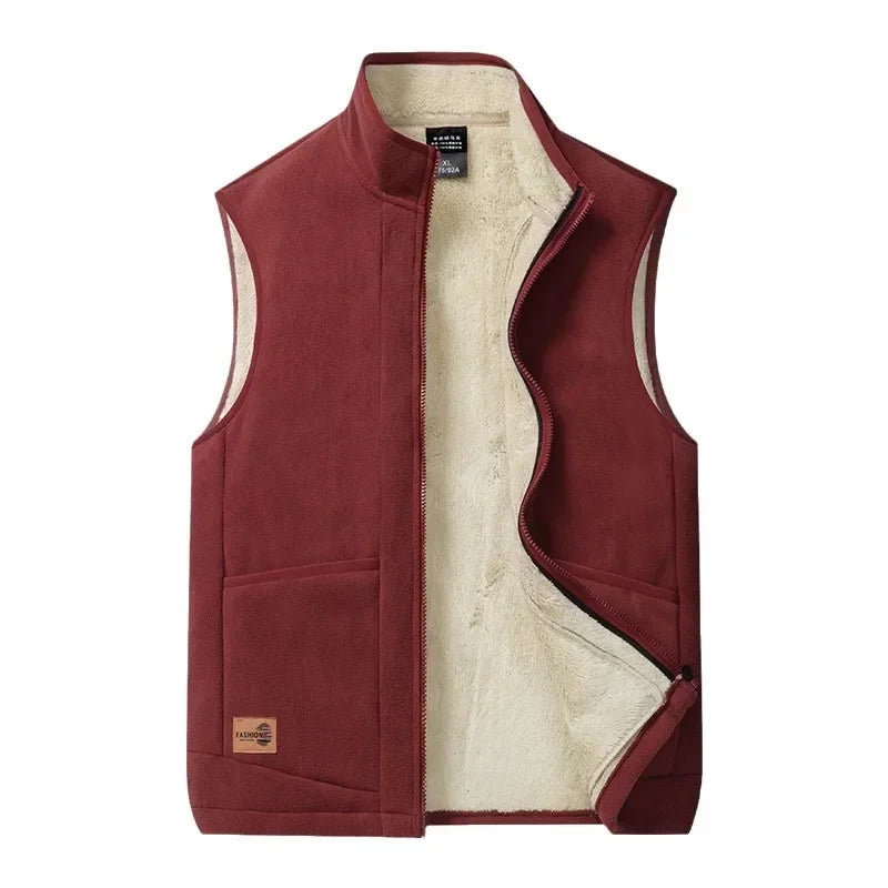 2024 Autumn and Winter Lambswool Vests Men New Warm Padded Stand-up Collar Large Size Casual Versatile Trend Jacket Shoulders