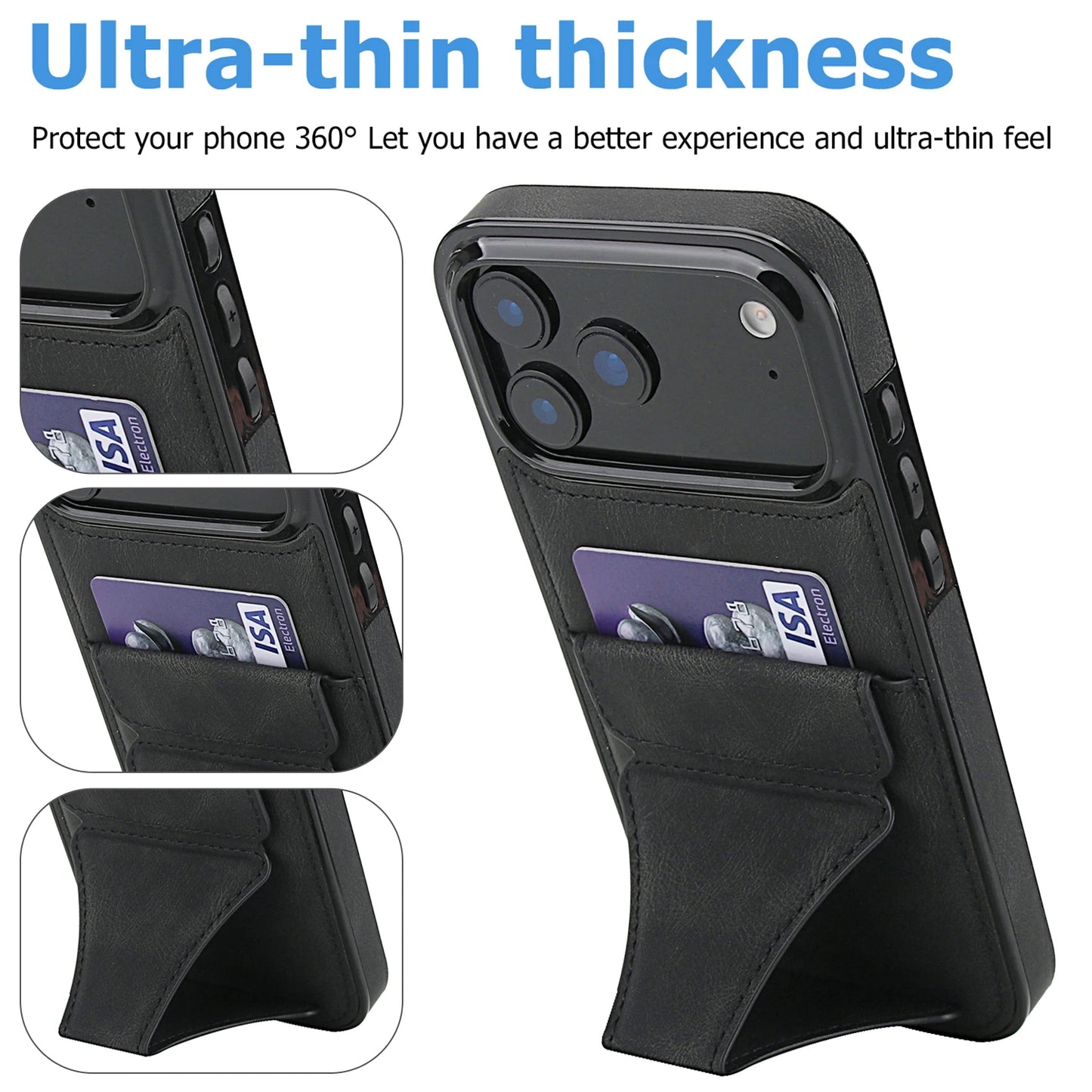 Foldable Kickstand Leather Phone Case For iPhone 17 Pro Max 16 Plus 15 14 13 12 Protective Credit Card Slots Kickstand Cover