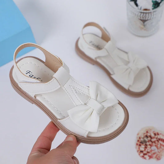 Kids Fashion Girls Sandals New Bow Versatile Open-toe Breathable Simple Platform Casual Shoes Hook Loop Princess Shoes