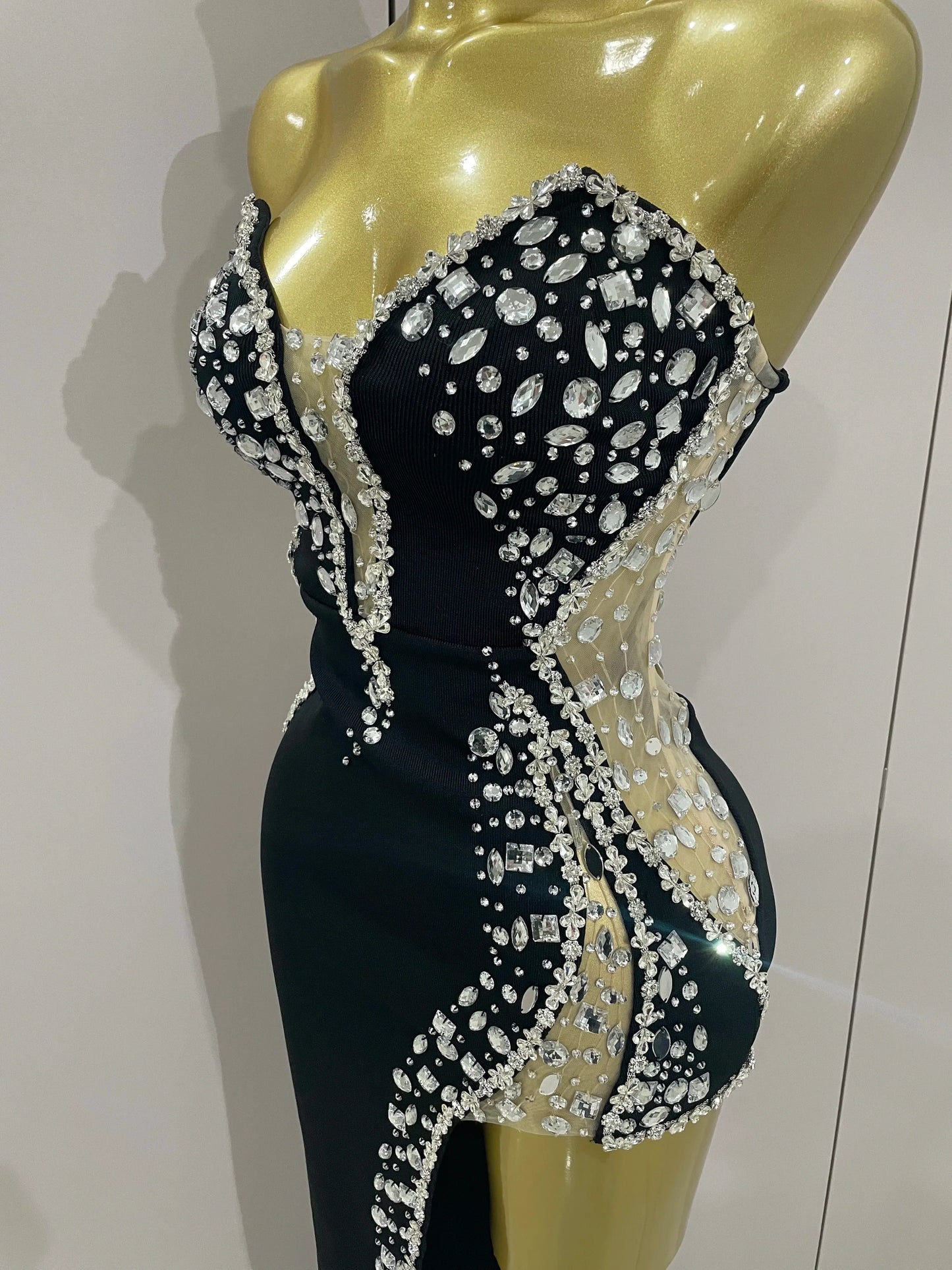 Newest High Quality Sexy Strapless Shinning Rhinestones Bodycon Bandage Long Dress Women Fashion Celebrate Evening Party Vestido