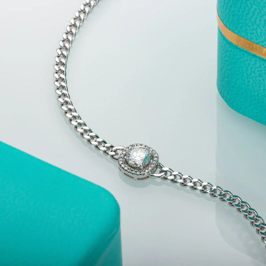 Bracelet cubain en moissanite sur la main, en argent sterling 925 plaqué or blanc 18 carats, bracelets réglables pour femme.