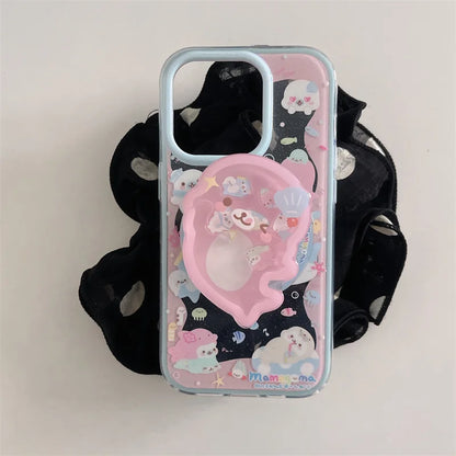 Cute Dolphin Shaking Bracket Magnetic Phone Case For iPhone 17 16 Pro 15 14 Pro Max Cover with Stand Holder Cases for Magsafe