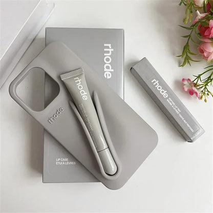 Phone Case with Box and Lipstick for IPhone 15 16 14 13 12 11 Pro Max Plus 17 Air Lip Gloss Portable Soft Silicone Shockproof