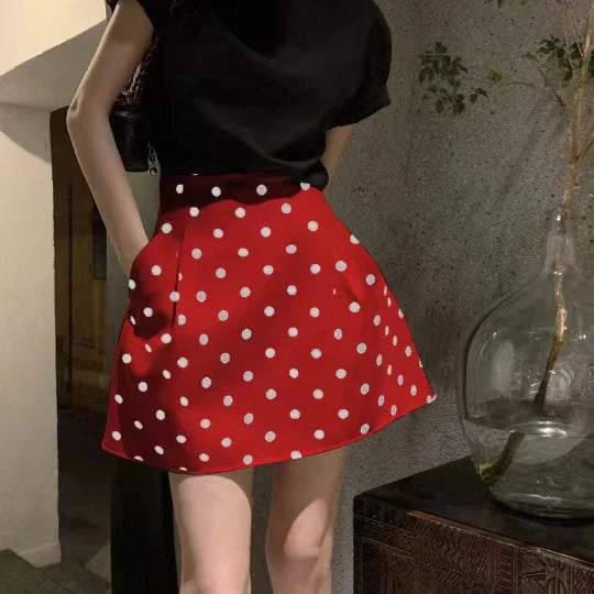 Victorian Sle Polka Dot Puffy  Skirt High Waist Midi Skirts White Flower Bloom f-length Women's Faion Summer 2024