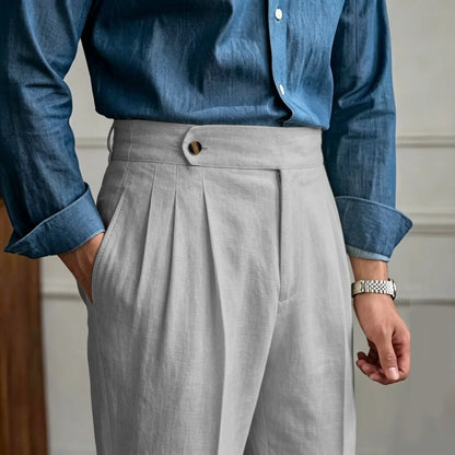 Classics Italian Naples Style Linen Men Suit Trousers Summer Trendy High Waist Pants Male Business Office Pleated Streetwear