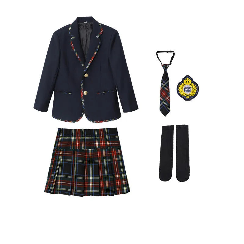 Children School Uniform Girls Jacket Plaid Skirt Suits Boys Formal Dress Toddler Student Clothes Sets Kids British Class Outfits
