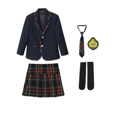 Children School Uniform Girls Jacket Plaid Skirt Suits Boys Formal Dress Toddler Student Clothes Sets Kids British Class Outfits