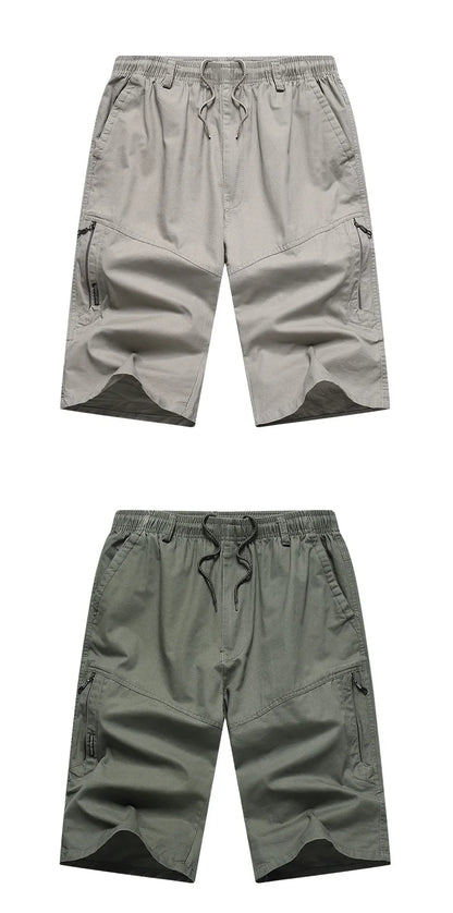 Classic Cargo Shorts Men Zipper Pocket Casual Knee Shorts Loose Straight Cotton Work Shorts Man Clothes