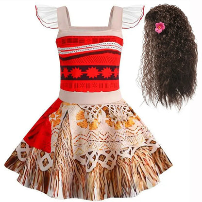 Halloween Moana Halter Dress for Girl Cosplay Moana Princess Costume Hawaii Toddler Vaiana Cute Sundress Two Piece Costume Set