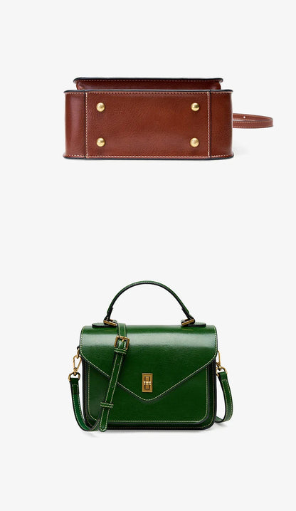 Genuine Leather Women luxury bag high quality Simple vintage Fashion Postman handbags ladies 2025 shoulder green small bag