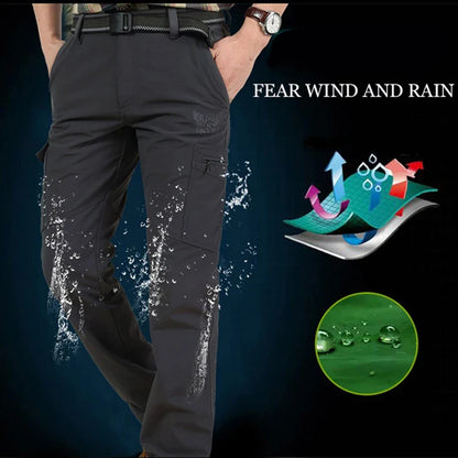 New Tactical Pants Men Winter Outdoor Work Casual Cargo Trousers Waterproof Fleece-lined Pants Elastic Hiking Traveling Workwear