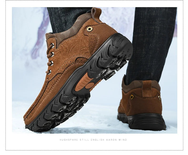 Dekabr Men Snow Boots Mountaineering Comfortable Durable Warm Non Slip Lace Up Ankle Boots British Style Winter Fur Shoes