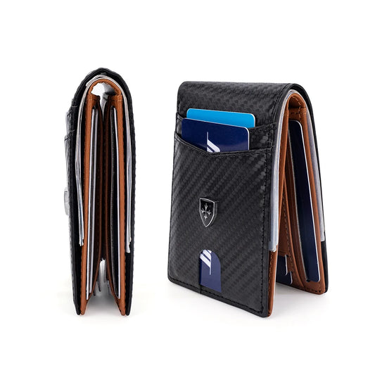 Portefeuille mince pour hommes - Portefeuille pour homme en cuir avec pince à billets - Porte-cartes de crédit bifold à poche avant bloquant le RFID