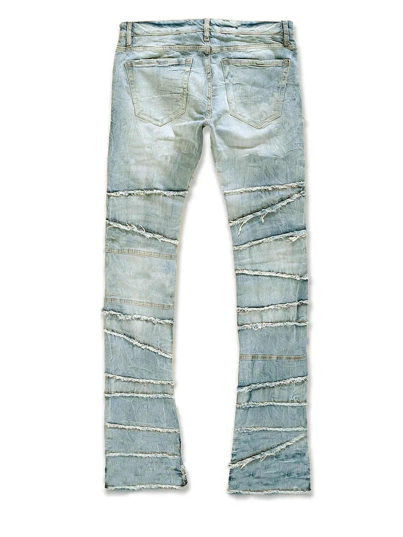 New Stacked Jeans Men Patchworks Spliced Denim Ripped Wash Frayed Pants Male's Streetwear
