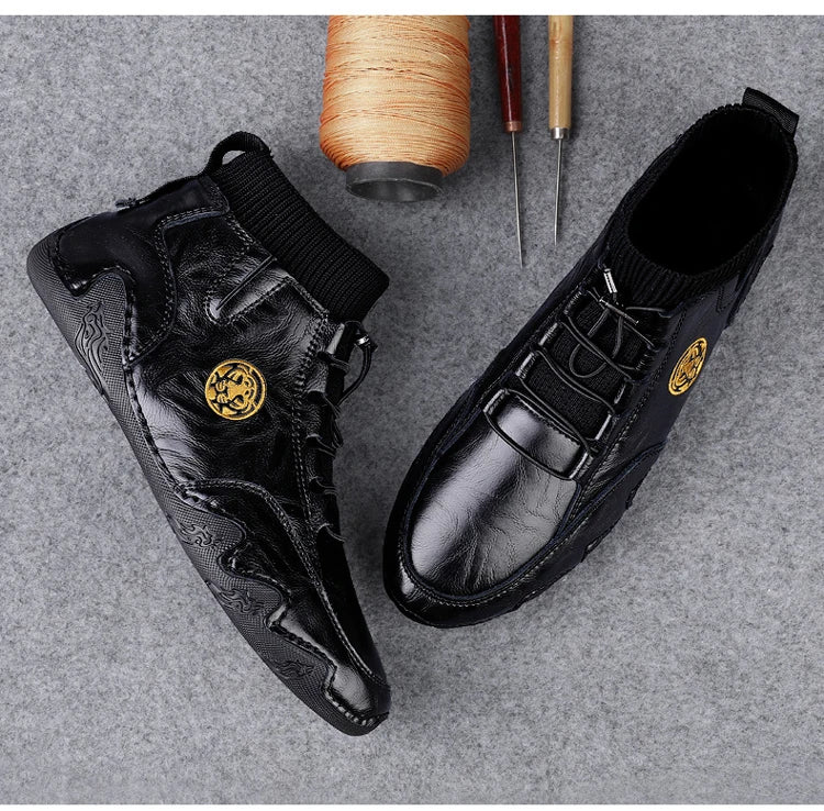 Men's Wear-resistant Boots Casual Classic Genuine Leather Handmade Shoes Ankle Round Toe Lace Up Walking Business Boot