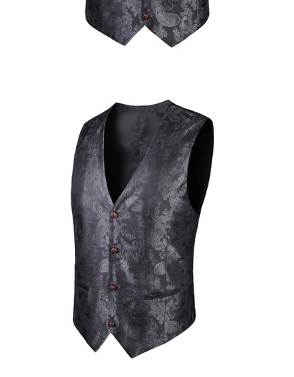 2025 New High-end V-neck Jacquard Black Vest for Men, White Sleeveless Waistcoat, Silver Billiards Uniform ,male Magician Vests