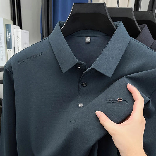 Original Design Men's Polo Shirt Lapel Long Sleeve T-Shirt Autumn New Letter Print Wrinkle-Free Fashion Business Casual Menswear