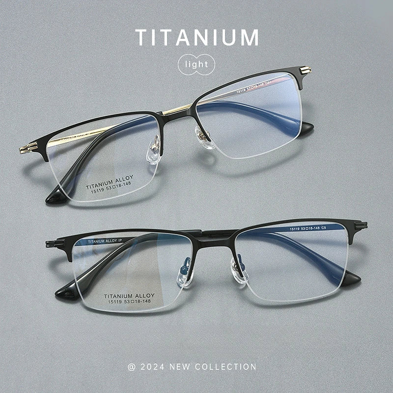 Pure Titanium Half Frame Business Eyeglasses Frames Anti-blue Light Reading Glasses Men's Customized Prescription X15119B