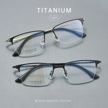 Pure Titanium Half Frame Business Eyeglasses Frames Anti-blue Light Reading Glasses Men's Customized Prescription X15119B