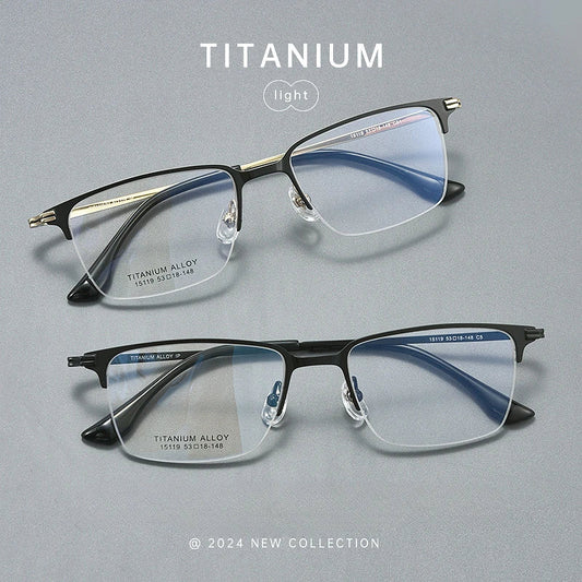 Pure Titanium Half Frame Business Eyeglasses Frames Anti-blue Light Reading Glasses Men's Customized Prescription X15119B
