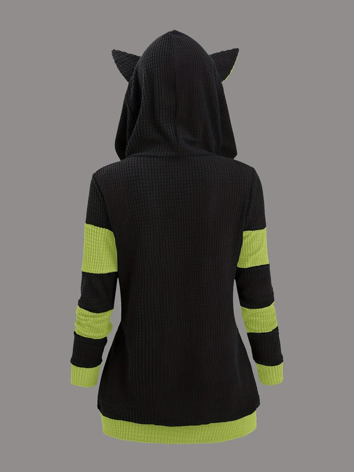 2024 European and American fashion women's new thick cat ears in autumn and winter long color matching hooded sweater coat