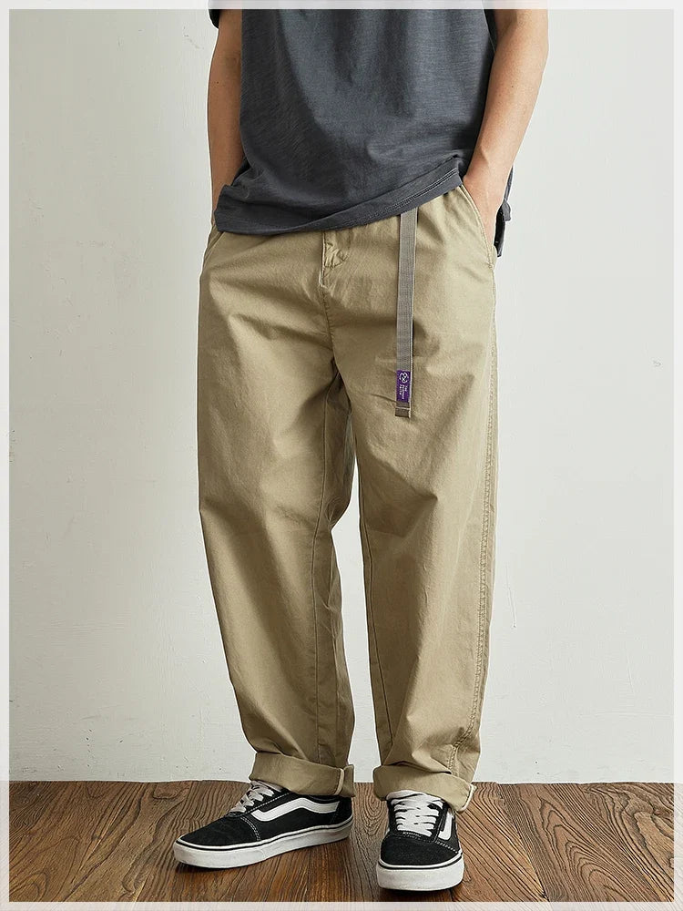 Summer thin casual pants men's straight straight tube loose conical overalls all cotton wash re-engraved purple mark daddy pants