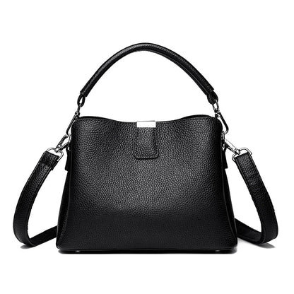 100% cowhide Bag Casual Women Hobos Handbags Bucket Bags New Women's Fashion Handbags Retro Solid Color Leather Shoulder wallet