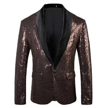 Shiny Gold Men Sequin Glitter Embellished Blazer Jacket, Nightclub Prom Suit Coats Mens Costume Homme Stage Clothes For Singers