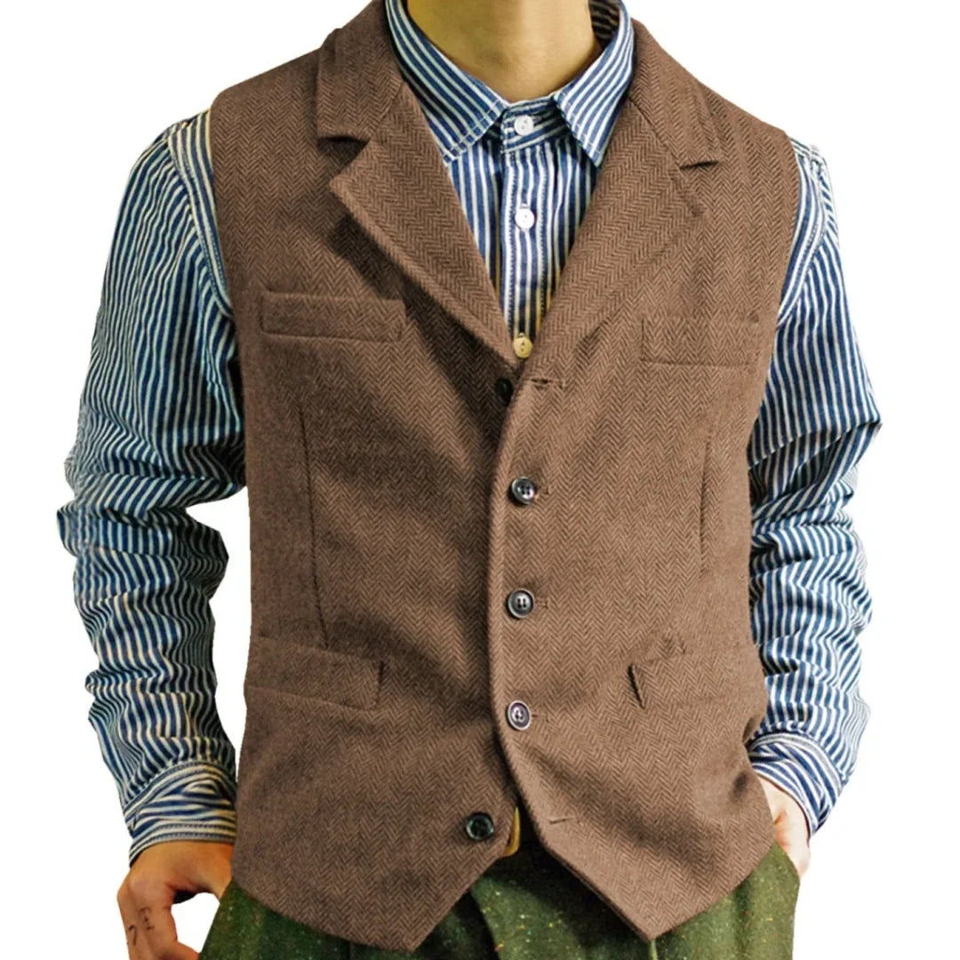 Men Vest Brown Single Button With Lapel Solid Waistcoat For Wedding Banquet Business Office Work Casual Daily Men Suit Vest