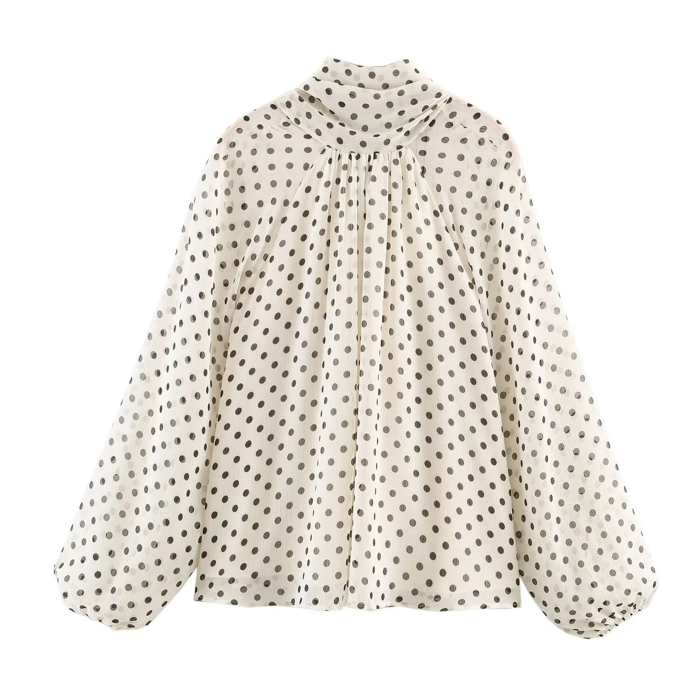 Women Polka Dot Print Blouse Casual High Collar Long Sleeve Lady Top Simple Women's Blouse Female Shirts & Blouses