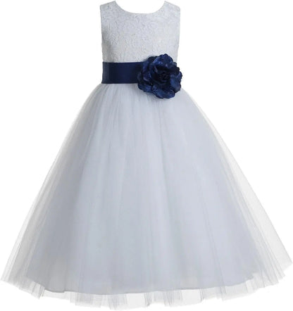 Ivory Floral Lace Heart Cutout Dress for Girls Junior Bridesmaid Pageant Gown Elegant Flower Girl Pageant Dresses
