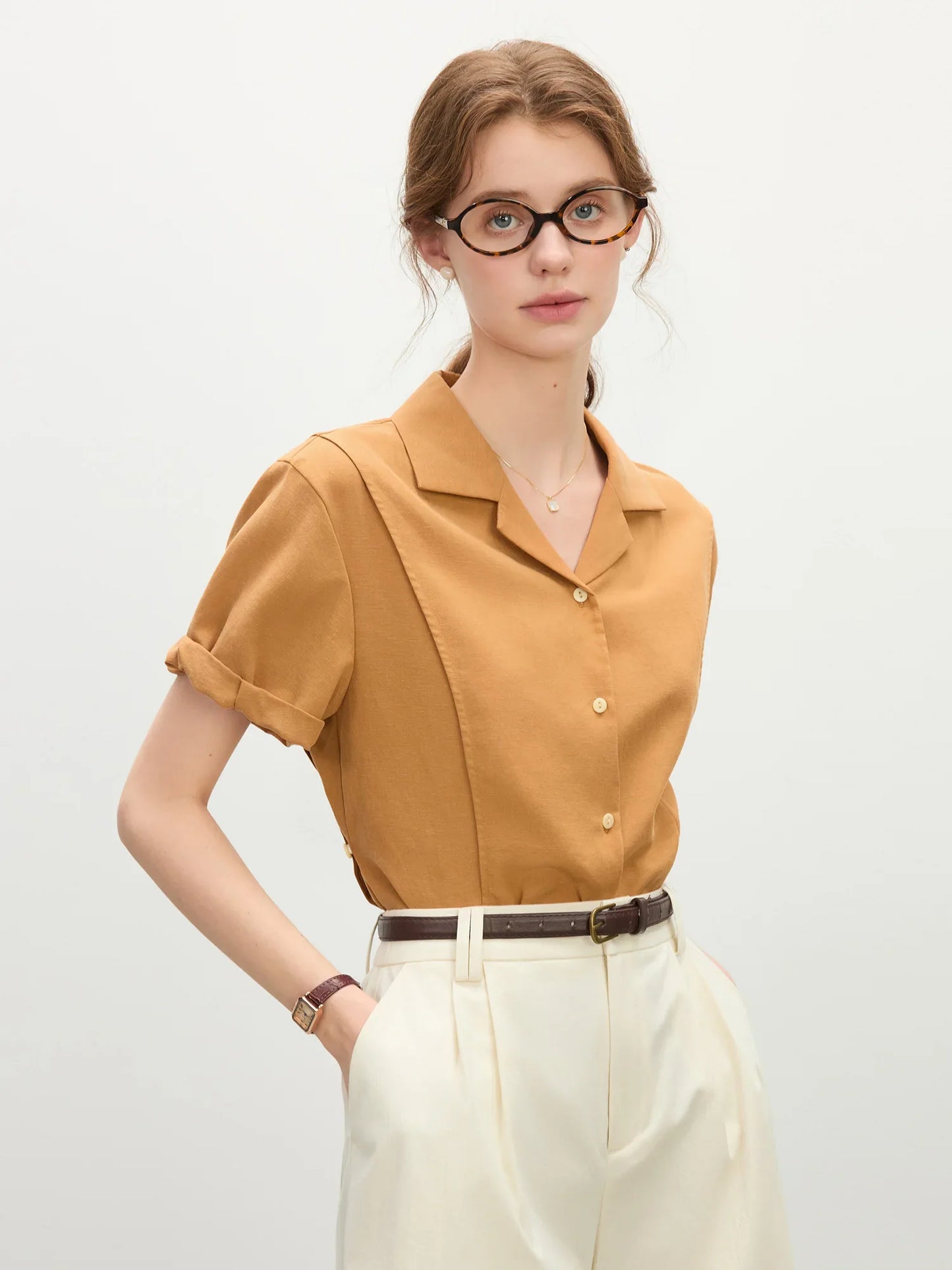Holiday Style Sunset Linen Retro Shirt For Women Summer 2025 New Arrival Korean Style Cuban Collar Loose Shirt 25FS12316