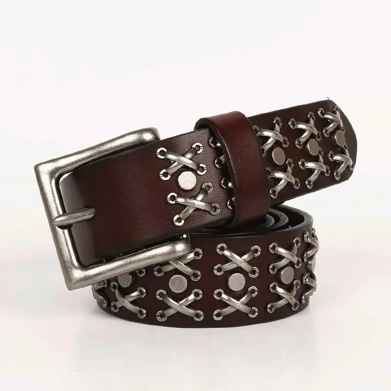 3.8CM Cowboy Punk Belt Real Genuine Leather Men Belt Metal Stud Rivet Jeans Belts For Men Strap Ceinture Homme Male Strap